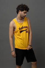 Go Devil Badass 66 Printed Yellow Sleeveless Vest For Men
