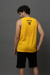 Go Devil Badass 66 Printed Yellow Sleeveless Vest For Men