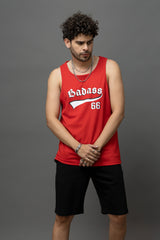 Go Devil Badass 66 Printed Red Sleeveless Vest For Men
