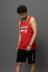 Go Devil Badass 66 Printed Red Sleeveless Vest For Men