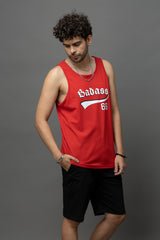 Go Devil Badass 66 Printed Red Sleeveless Vest For Men