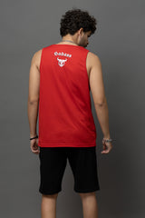 Go Devil Badass 66 Printed Red Sleeveless Vest For Men