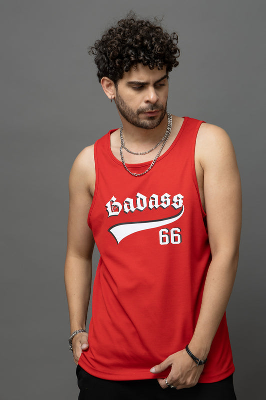 Go Devil Badass 66 Printed Red Sleeveless Vest For Men