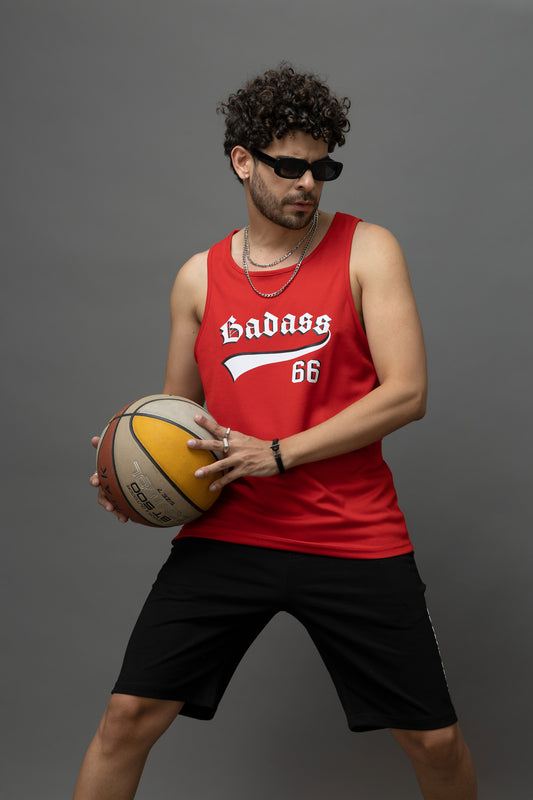 Go Devil Badass 66 Printed Red Sleeveless Vest For Men