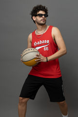 Go Devil Badass 66 Printed Red Sleeveless Vest For Men