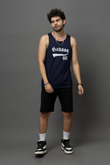 Go Devil Badass 66 Printed Nevy Blue Sleeveless Vest For Men