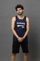Go Devil Badass 66 Printed Nevy Blue Sleeveless Vest For Men