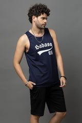 Go Devil Badass 66 Printed Nevy Blue Sleeveless Vest For Men