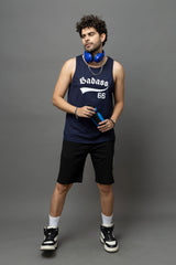 Go Devil Badass 66 Printed Nevy Blue Sleeveless Vest For Men