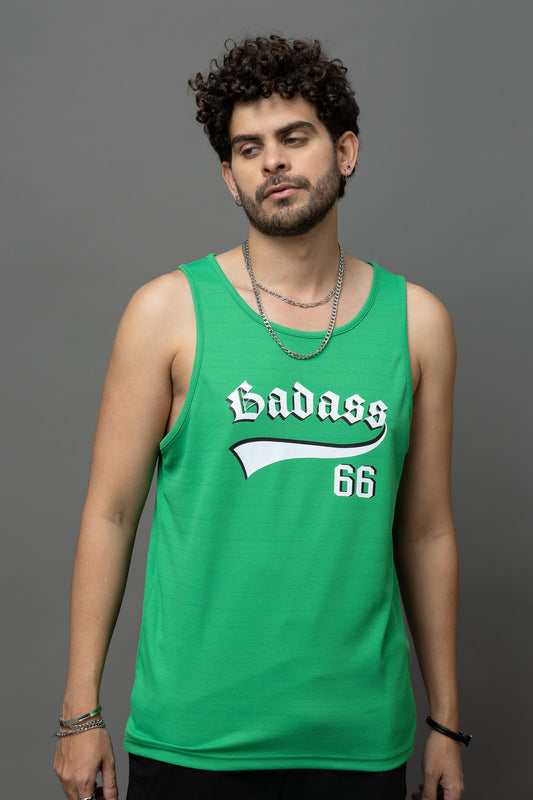 Go Devil Badass 66 Printed Green Sleeveless Vest For Men
