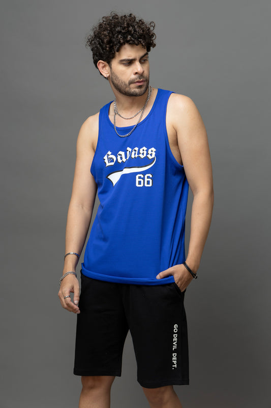 Go Devil Badass 66 Printed Blue Sleeveless Vest For Men