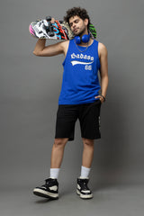 Go Devil Badass 66 Printed Blue Sleeveless Vest For Men