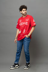 Go Devil Red Graphic Printed Oversized T-Shirt for Men
