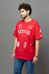 Go Devil Red Graphic Printed Oversized T-Shirt for Men