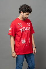 Go Devil Red Graphic Printed Oversized T-Shirt for Men