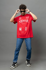Go Devil Red Graphic Printed Oversized T-Shirt for Men