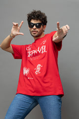 Go Devil Red Graphic Printed Oversized T-Shirt for Men