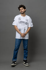 Go Devil White Graphic Printed Oversized T-Shirt for Men