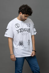 Go Devil White Graphic Printed Oversized T-Shirt for Men
