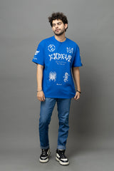 Go Devil Blue Graphic Printed Oversized T-Shirt for Men
