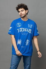 Go Devil Blue Graphic Printed Oversized T-Shirt for Men