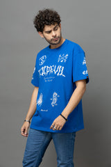 Go Devil Blue Graphic Printed Oversized T-Shirt for Men