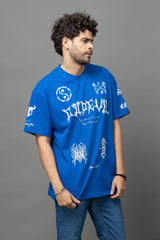 Go Devil Blue Graphic Printed Oversized T-Shirt for Men