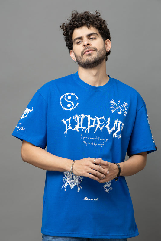 Go Devil Blue Graphic Printed Oversized T-Shirt for Men