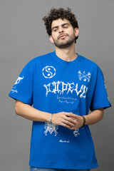 Go Devil Blue Graphic Printed Oversized T-Shirt for Men