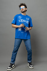 Go Devil Blue Graphic Printed Oversized T-Shirt for Men
