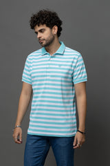 Go Devil Blue & White Striped Polo T-Shirt for Men