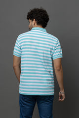 Go Devil Blue & White Striped Polo T-Shirt for Men