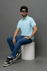 Go Devil Blue & White Striped Polo T-Shirt for Men