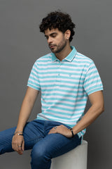 Go Devil Blue & White Striped Polo T-Shirt for Men