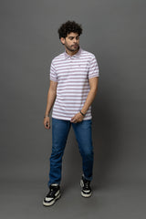 Go Devil Purple & White Striped Polo T-Shirt for Men