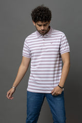 Go Devil Purple & White Striped Polo T-Shirt for Men