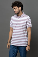 Go Devil Purple & White Striped Polo T-Shirt for Men