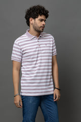 Go Devil Purple & White Striped Polo T-Shirt for Men