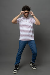Go Devil Purple & White Striped Polo T-Shirt for Men