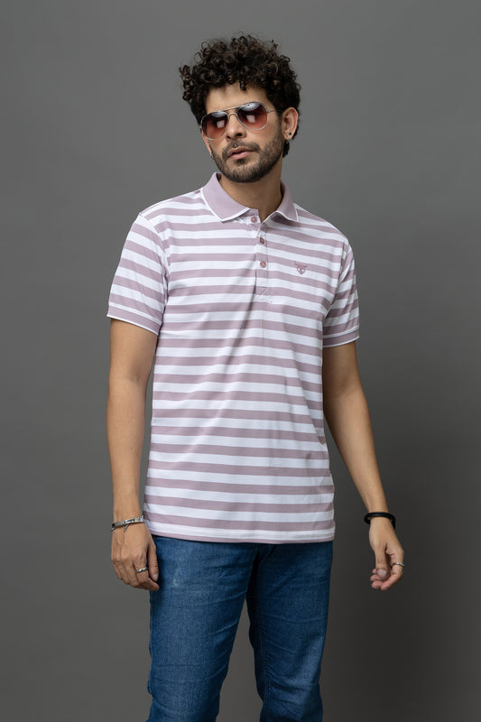 Go Devil Purple & White Striped Polo T-Shirt for Men