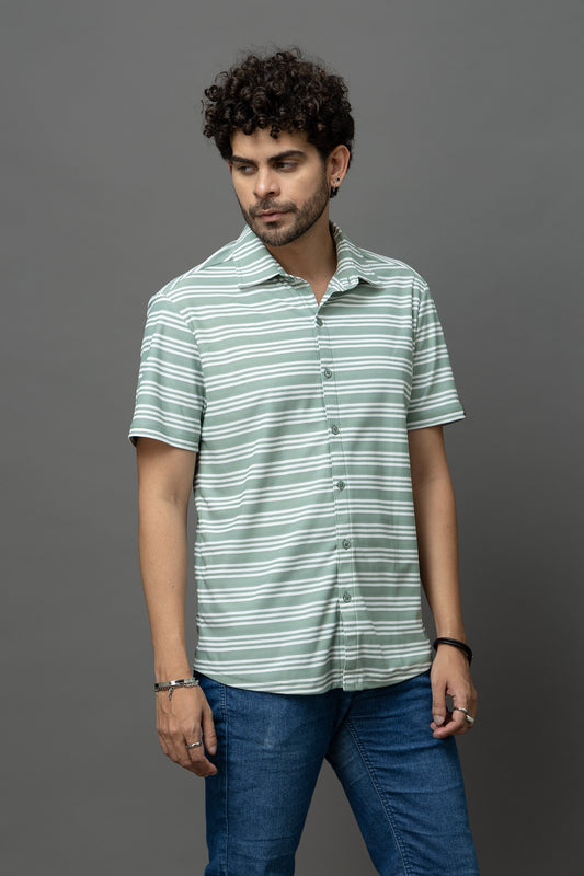 Go Devil Green & White Striped Shirt for Men