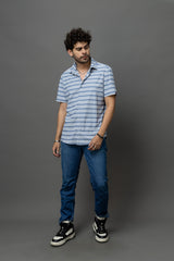 Go Devil Blue & White Striped Shirt for Men