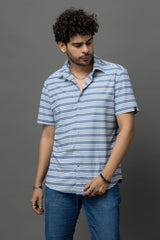 Go Devil Blue & White Striped Shirt for Men