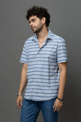 Go Devil Blue & White Striped Shirt for Men