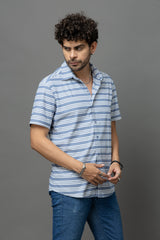 Go Devil Blue & White Striped Shirt for Men