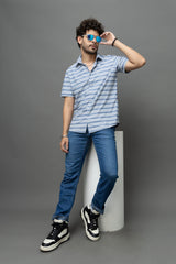 Go Devil Blue & White Striped Shirt for Men
