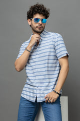 Go Devil Blue & White Striped Shirt for Men