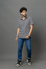 Go Devil Black & White Striped Shirt for Men