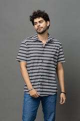 Go Devil Black & White Striped Shirt for Men