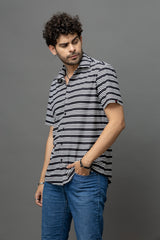 Go Devil Black & White Striped Shirt for Men